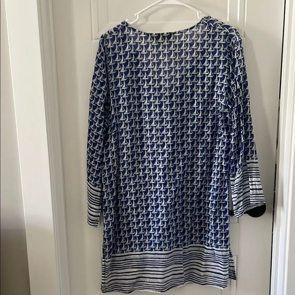 Rock Flower Paper Blue and White Sailboat Coverup